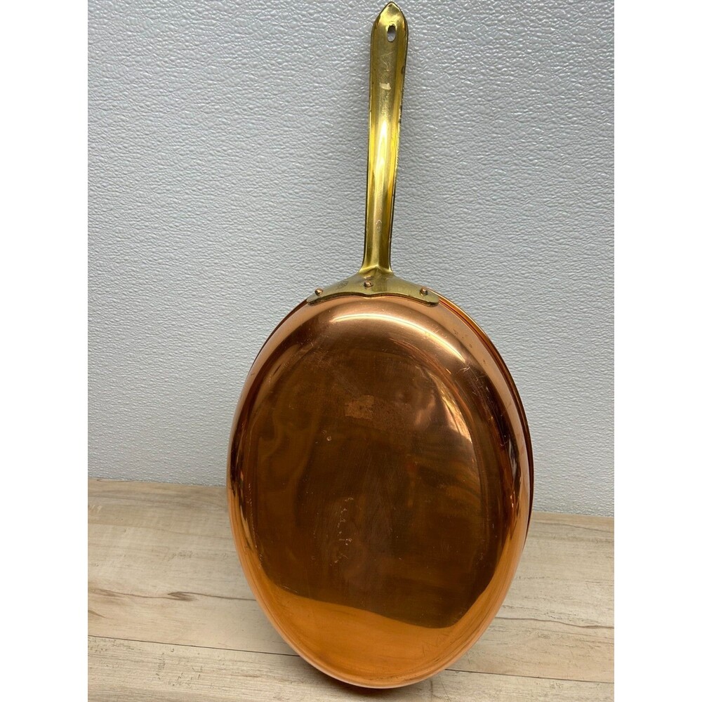 Tagus Portugal Solid Copper Oval Fish Saute Pan 13.5" x 9.5" Long Brass Handle